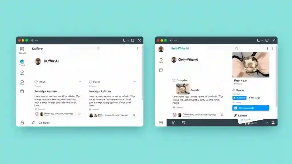“Infographic comparing Buffer and Hootsuite AI features and target users.”