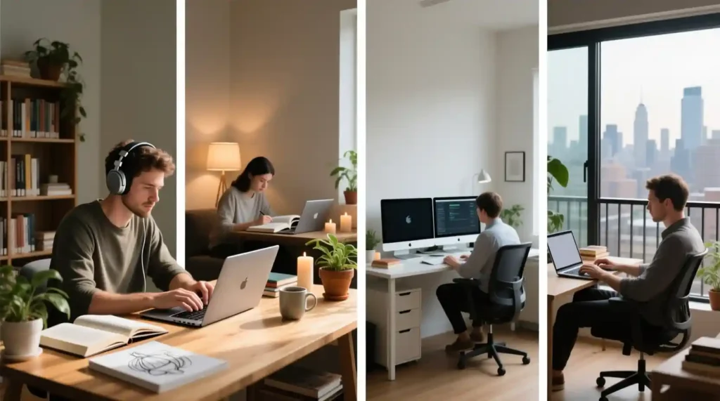 “Different professionals using Perplexity Comet for job search, study, and remote work.”