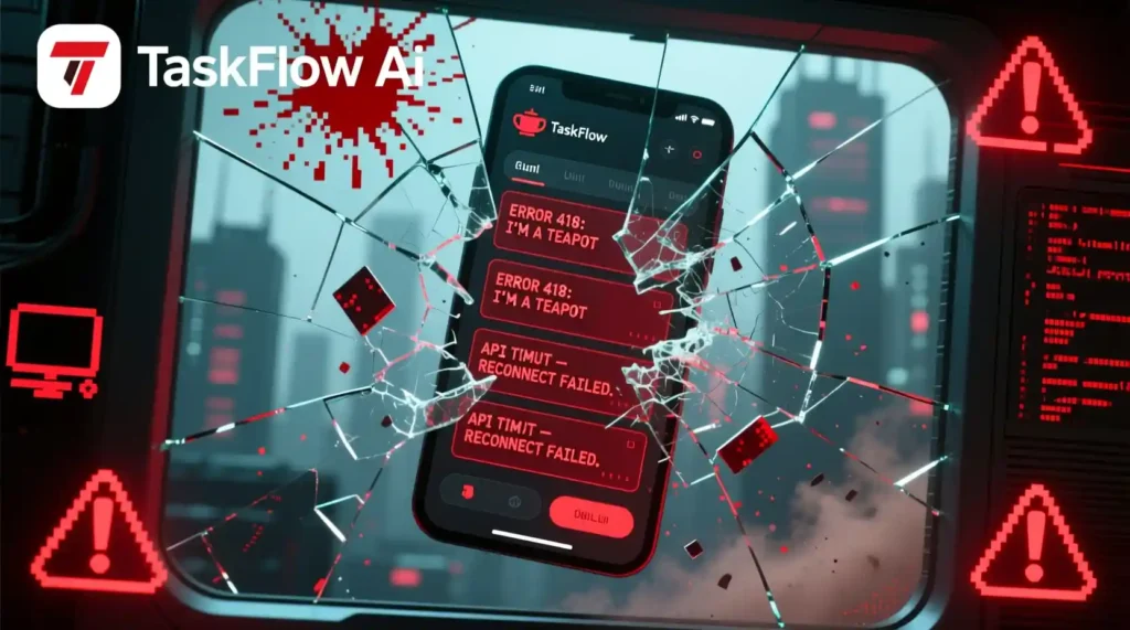 “Task planner UI with API errors representing MeDo build failure.”
